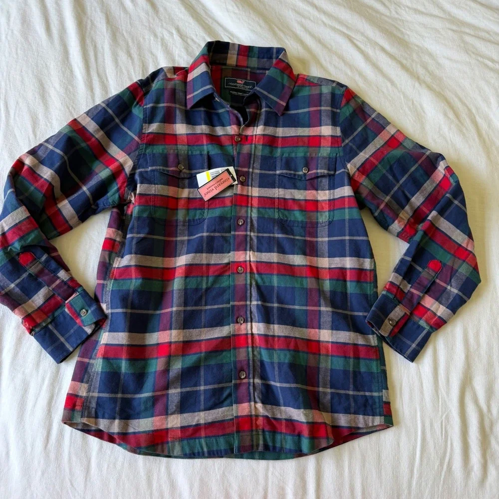 Vineyard Vines Classic Fit Flannel Shirt Jacket Deep Bay Plaid M 1W011139